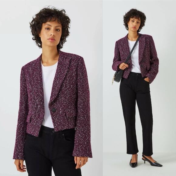 Rag & Bone Valerie Tweed Blazer in Burgundy 12 - Picture 1 of 9